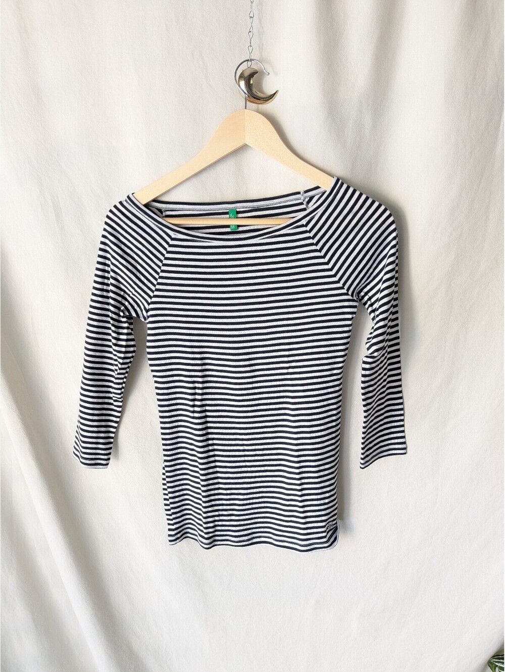 United Colors of Benetton Women's Black and White Striped Cotton Long Sleeve Top